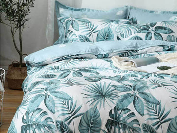Queen Size 3pcs Tropical Aqua Blue Quilt Cover Set