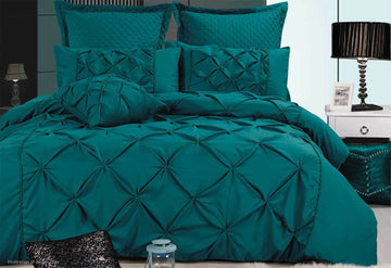 Queen Size Fantine Teal Diamond Pintuck Quilt Cover Set(3PCS)