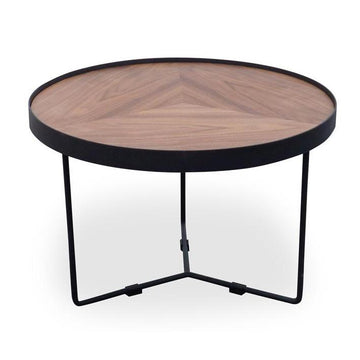 Jade 60cm Round Coffee Table - Walnut Top - Black Frame