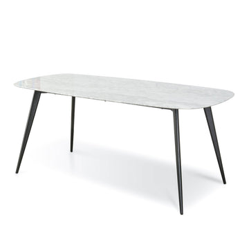 Nora White 1.8m Marble Dining Table - Black Legs
