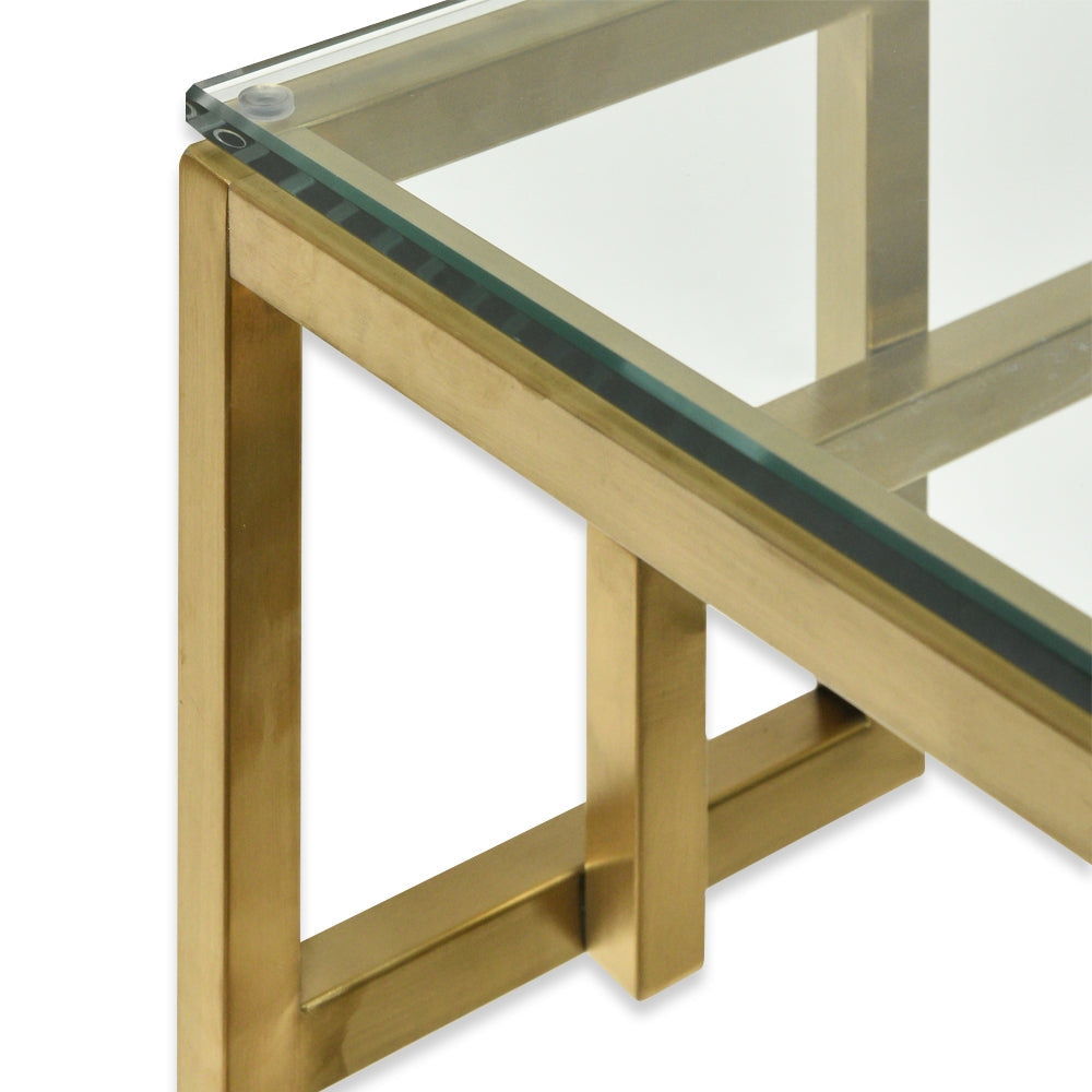 Peter Glass Console Table - Brushed Gold Base-2