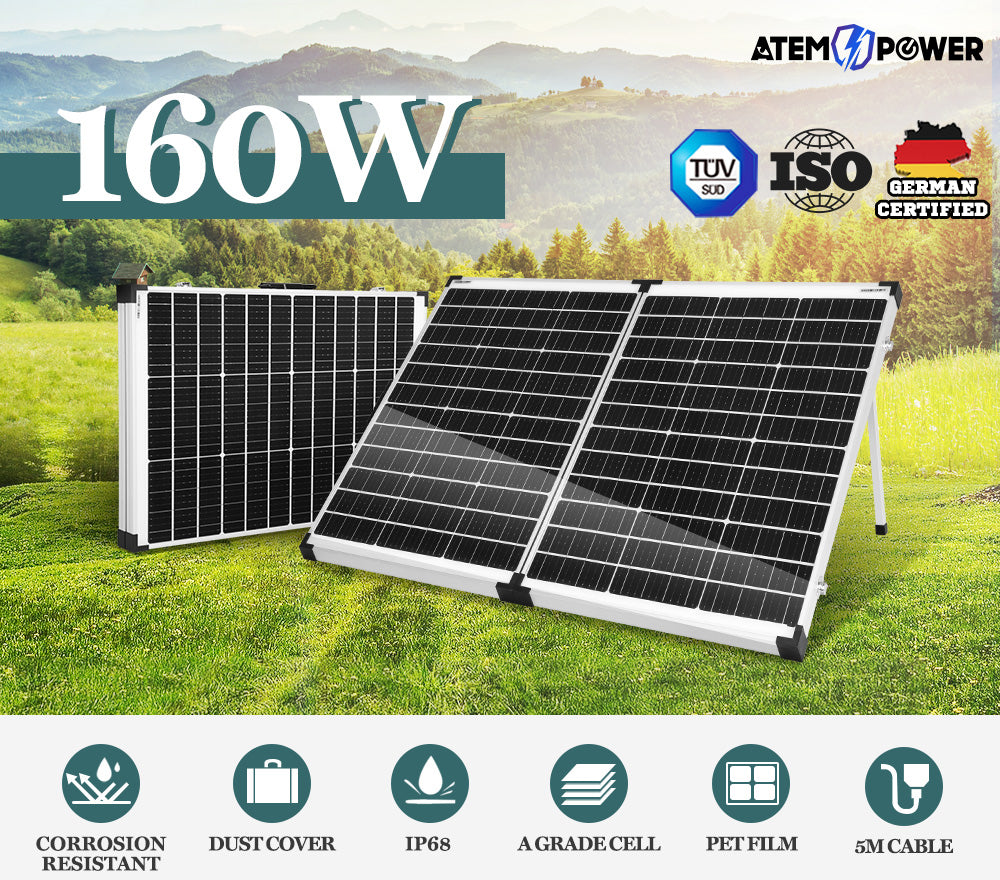 12V 160W Folding Solar Panel Kit Caravan Boat Camping Power Mono Charging Home