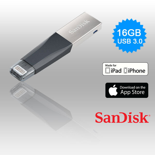 SANDISK IXPAND IMINI FLASH DRIVE SDIX40N 16GB GREY IOS USB 3.0