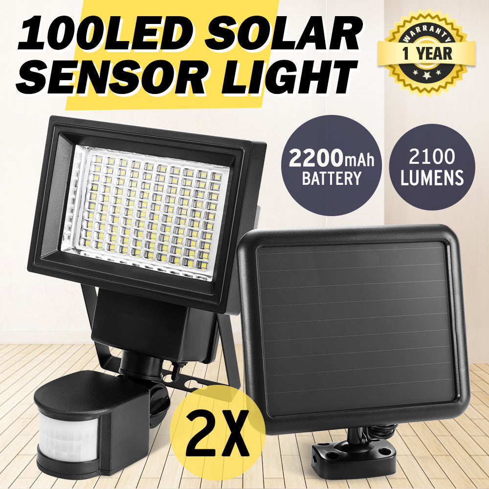 2x 100 LED Solar Sensor Lights Outdoor Security Motion Detection Garden Flood