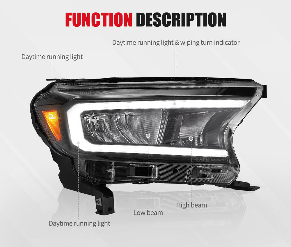 Headlights Sequential Indicator for Ford Ranger 2015-ON Wildtrak Rapto