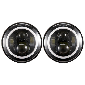 2pcs 7inch Cree LED Headlight Projector Lens Halo DRL Jeep Wrangler Patrol GQ Truck