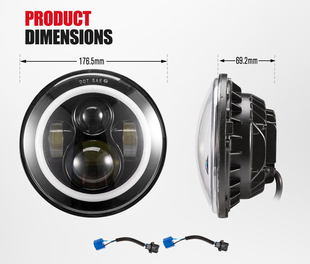 2pcs 7inch Cree LED Headlight Projector Lens Halo DRL Jeep Wrangler Patrol GQ Truck