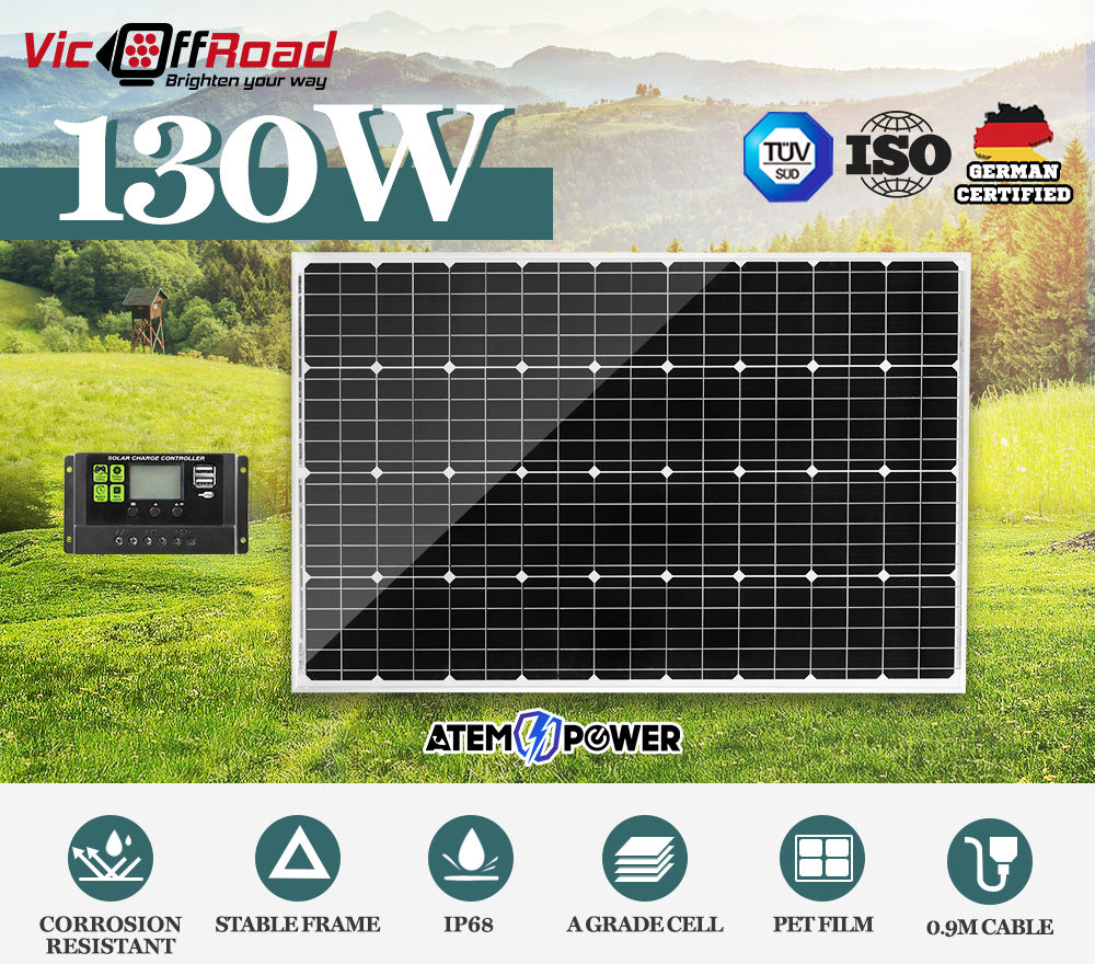 130W Solar Panel Kit Battery Charger Mono Camping Caravan Boat 12V with Regulator