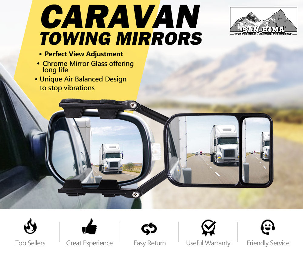 2 x TOWING MIRRORS PAIR UNIVERSAL MULTI FIT STRAP ON TOWING CARAVAN 4X4 TRAILER