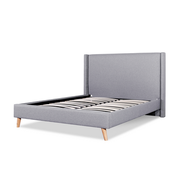 Addison Fabric Wing Queen Bed Frame in Rhino Grey - NaturalLegs