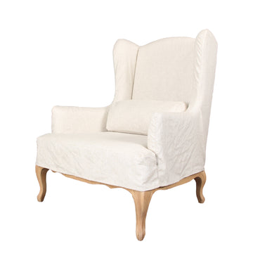 Lucy Wingback Sand White Fabric Armchair - Natural Legs
