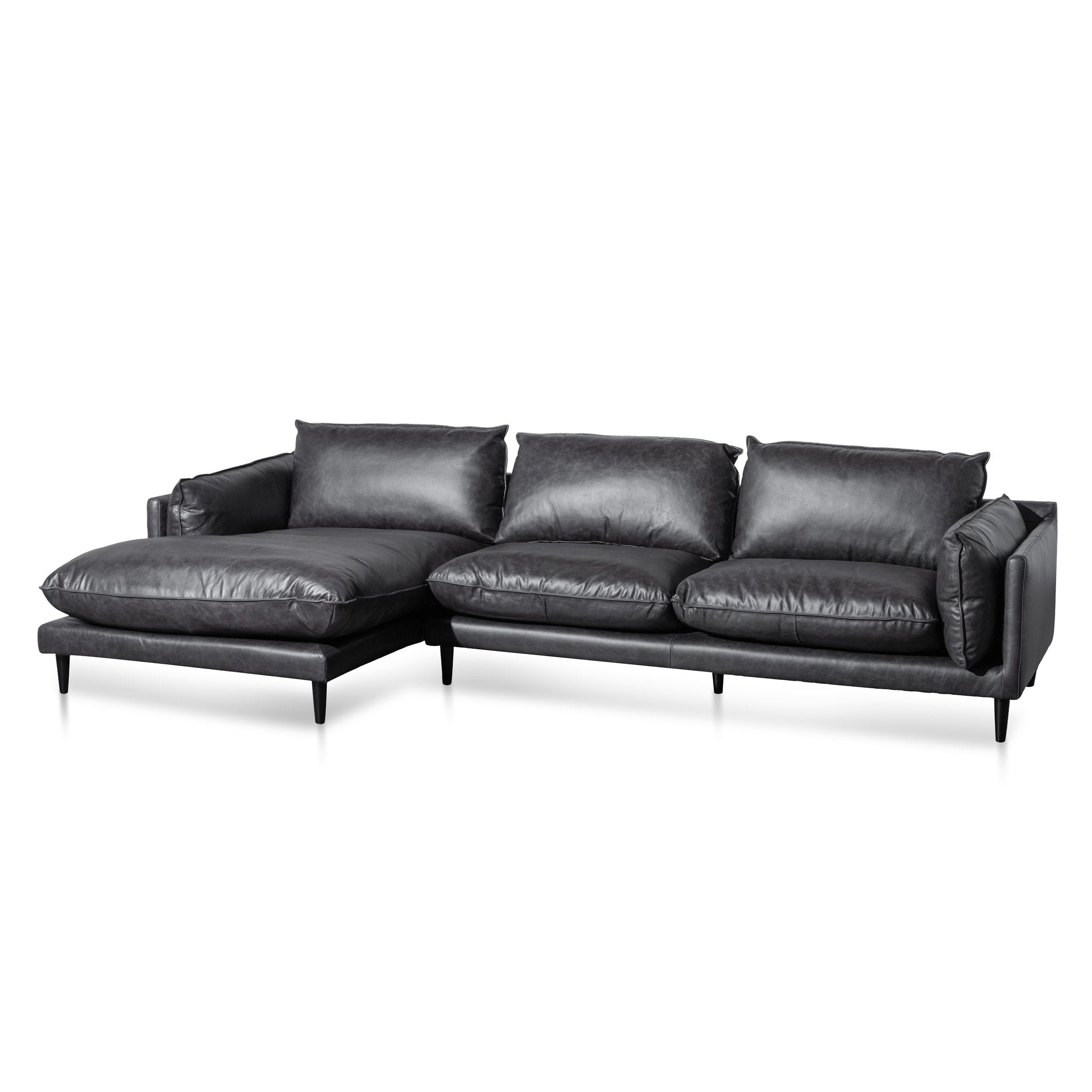 Savannah 4 Seater Left Chaise Leather Sofa - Charcoal