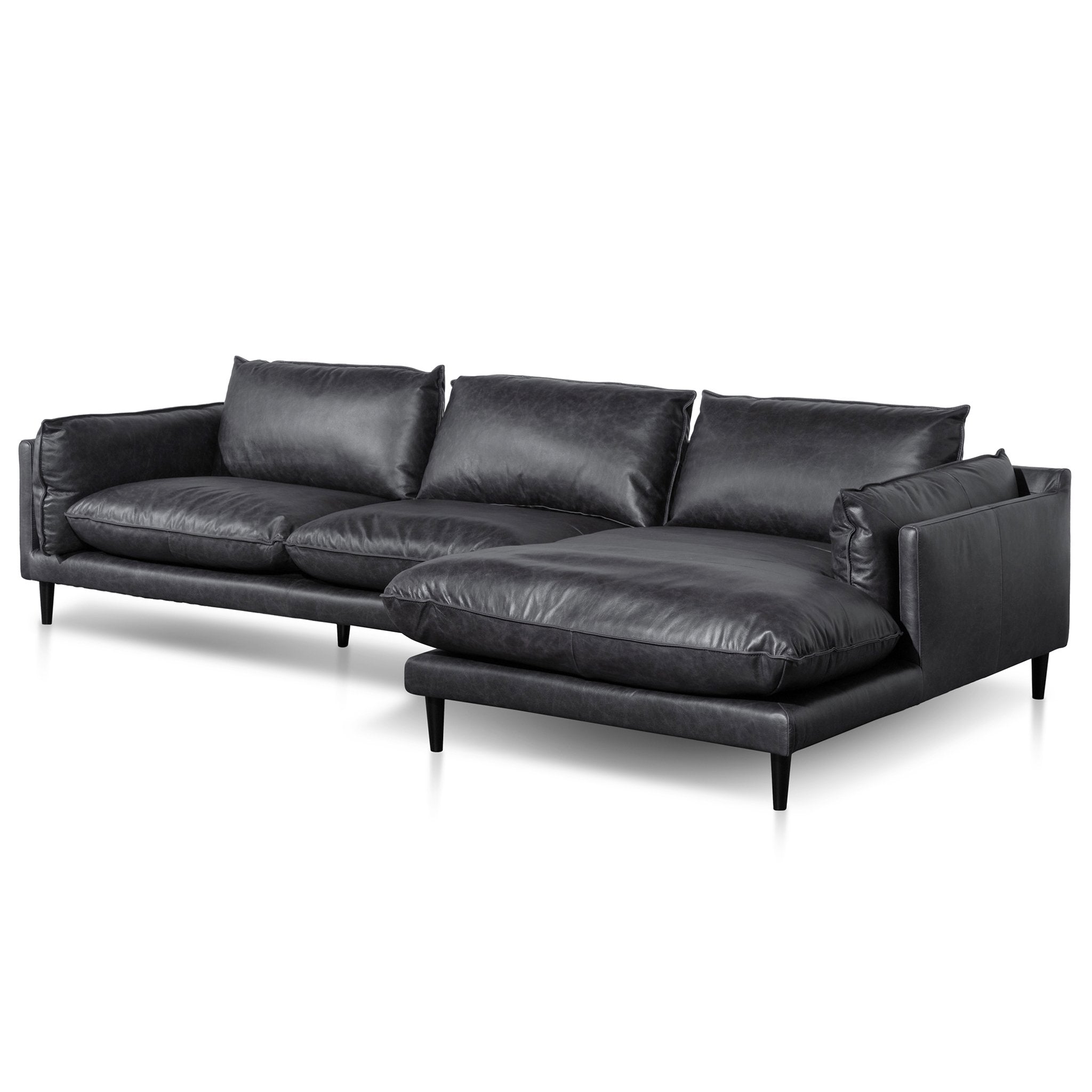 Savannah 4 Seater Right Chaise Leather Sofa - Charcoal