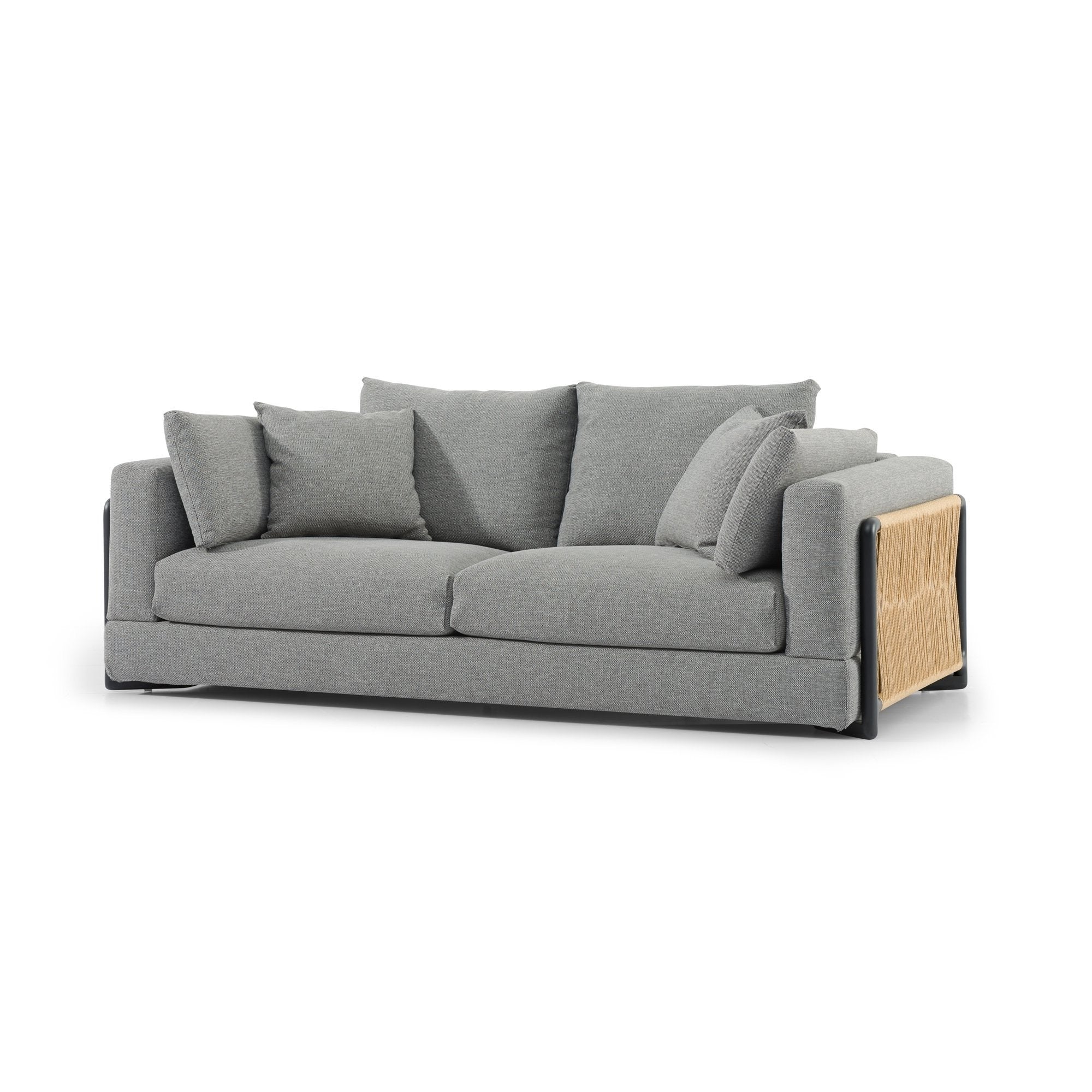 Ava 3 Seater Sofa with 2 Rubber Wood Armrest - GraphiteGrey