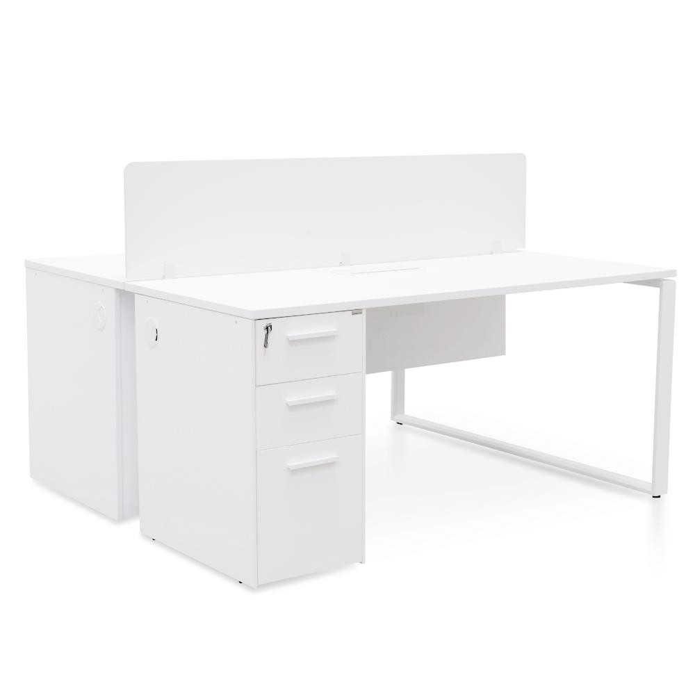 Delilah 2 Seater 160cm Office Desk  With Privacy Screen -White-UpgradedLegs