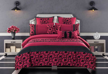 King Size Afton Red and Black Quilt Cover Set (3PCS)