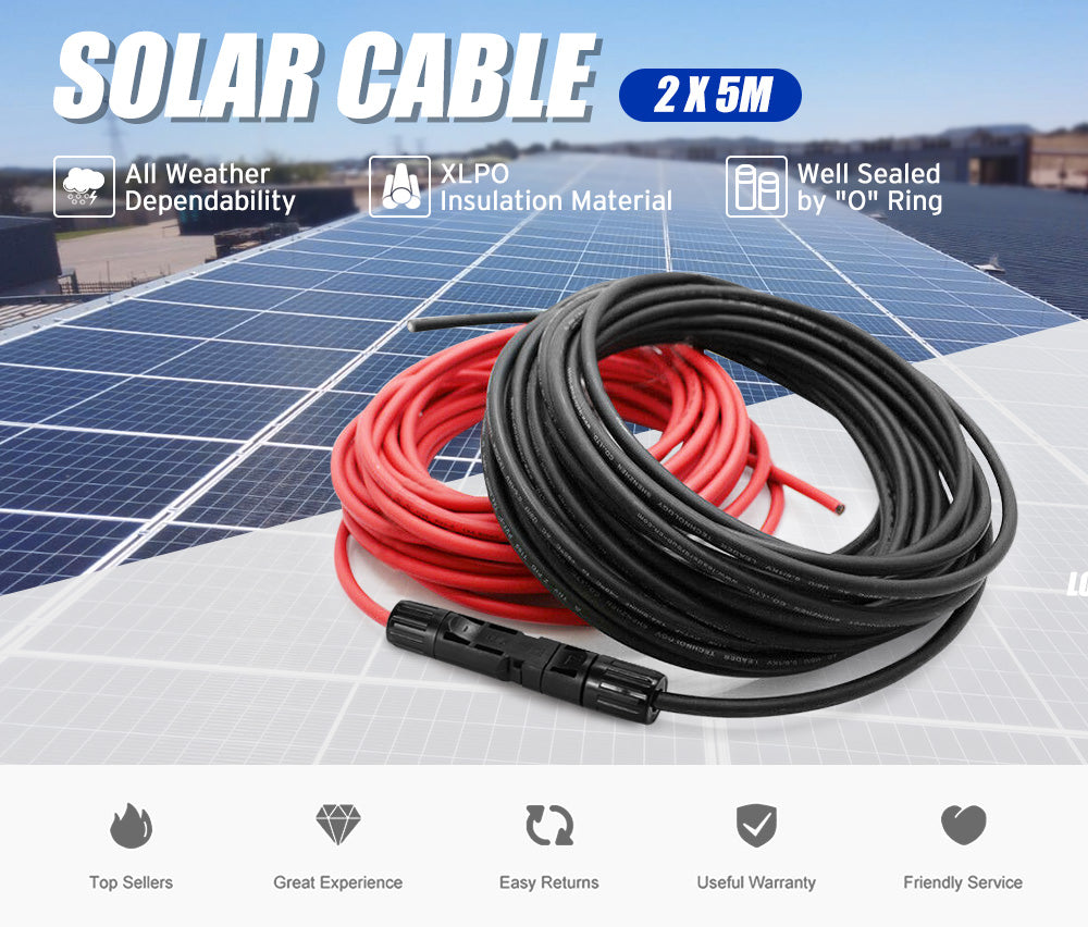 2x 5m Extension Cable Wire Connectors 6mmÃÂ² Solar Panel to regulator