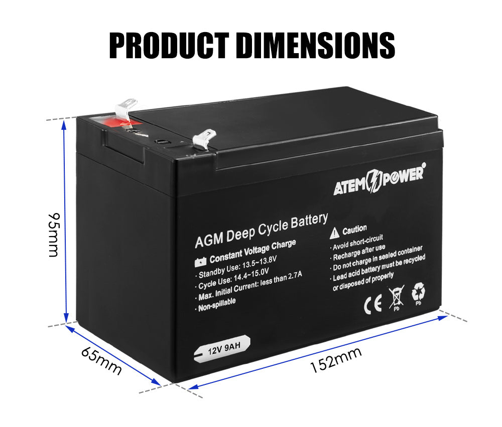 12V 9AH AMP Hour Battery AGM SLA Deep Cycle Dual Fridge Solar Power 12 VOLT