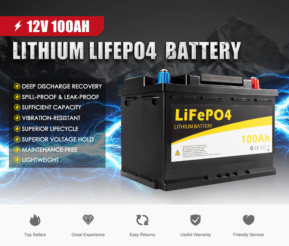 12V 100Ah Lithium Battery LiFePO4 Iron Rechargeable Sealed Deep Cycle Marine 4WD