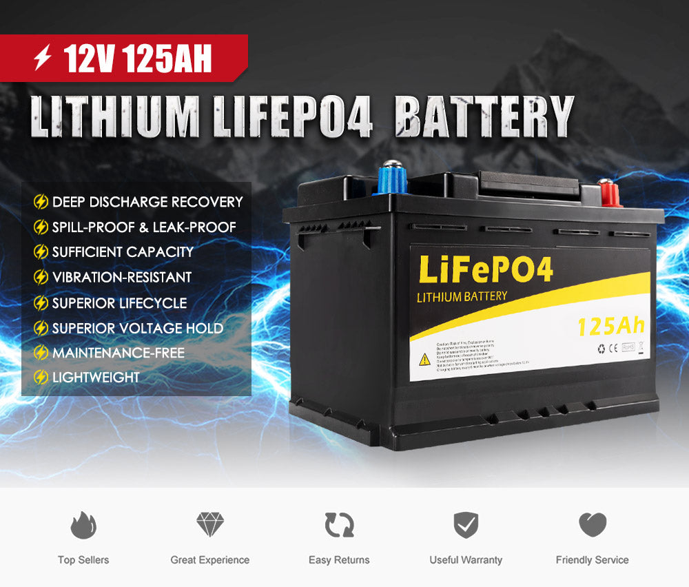 125Ah 12V Lithium Battery LiFePO4 Iron Rechargeable Sealed Deep Cycle Marine 4WD