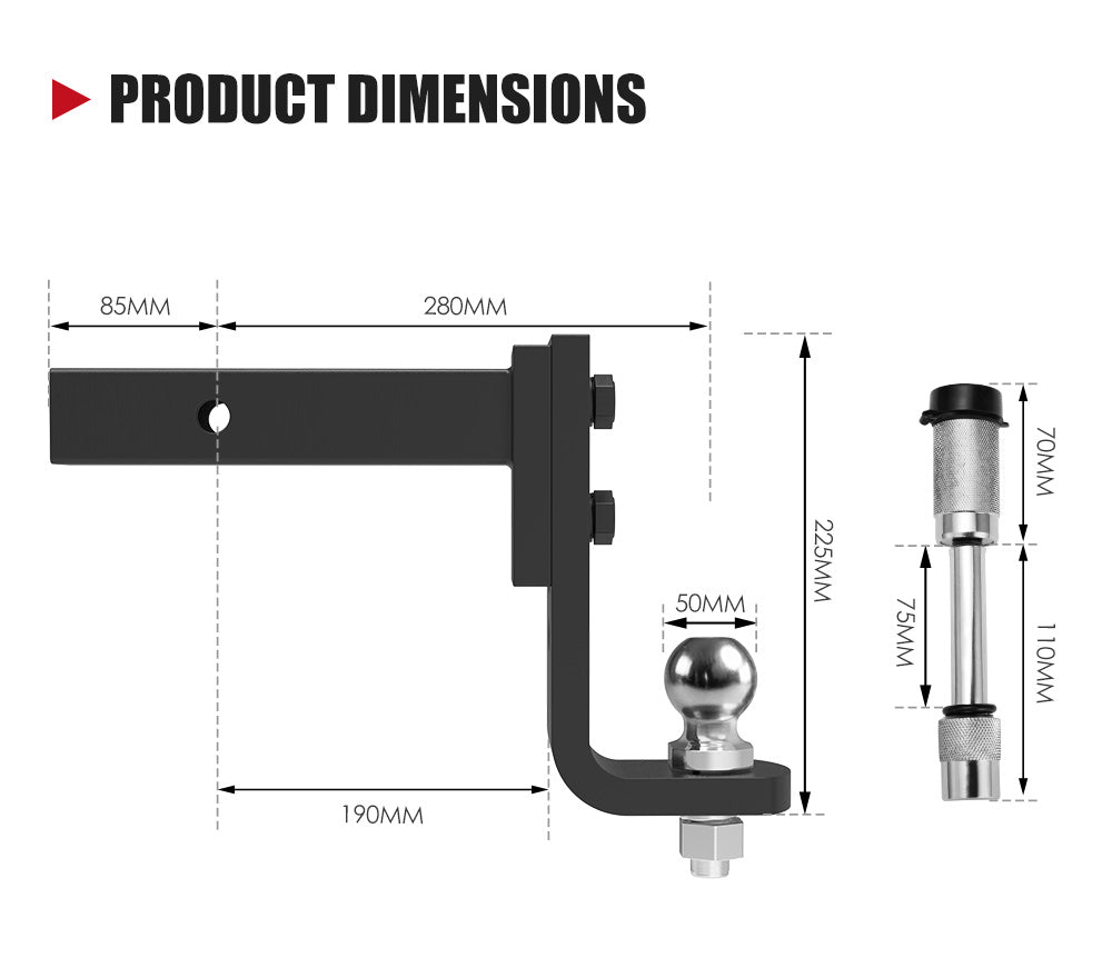 Adjustable Drop Towbar Tow Bar Ball Mount Tongue 2" Hitch Trailer Car