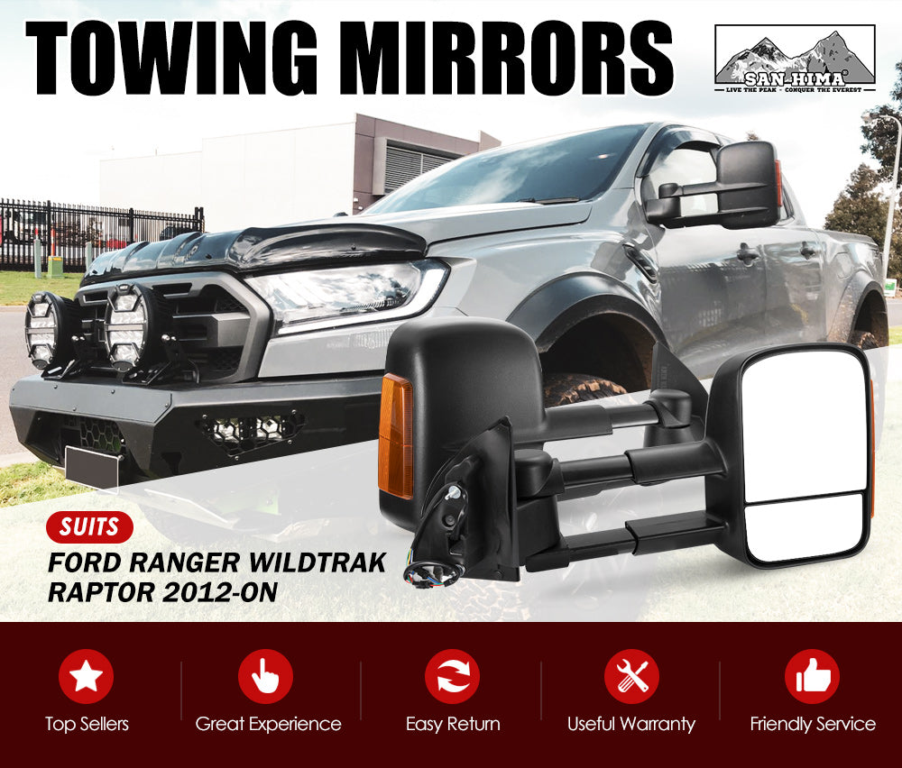 Pair of Extendable Towing Mirrors for Ford Ranger Raptor 2012ON with