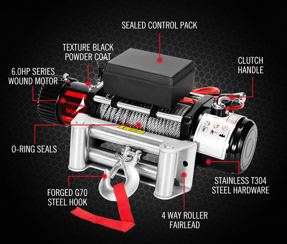 14500LBS Steel Cable Electric Winch Wireless Remote 4WD 12V